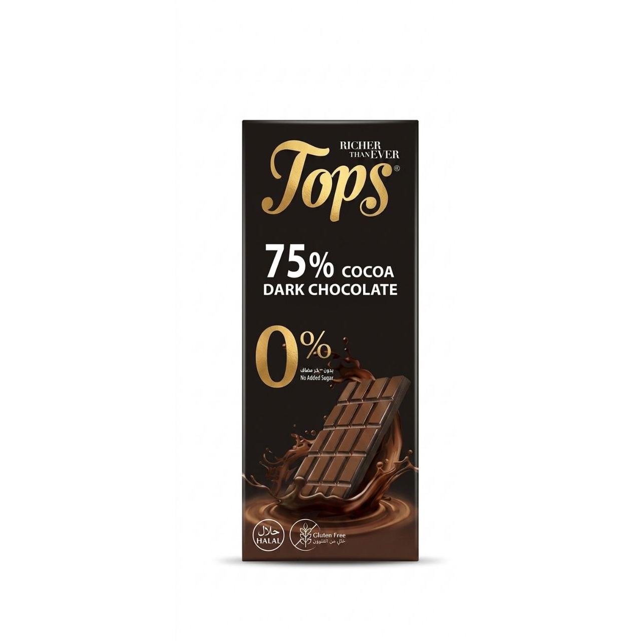Tops 0% No Added Sugar 75% Cocoa Dark Chocolate - 50g