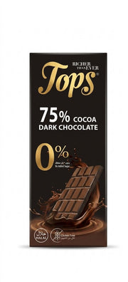 Tops 0% No Added Sugar 75% Cocoa Dark Chocolate - 50g