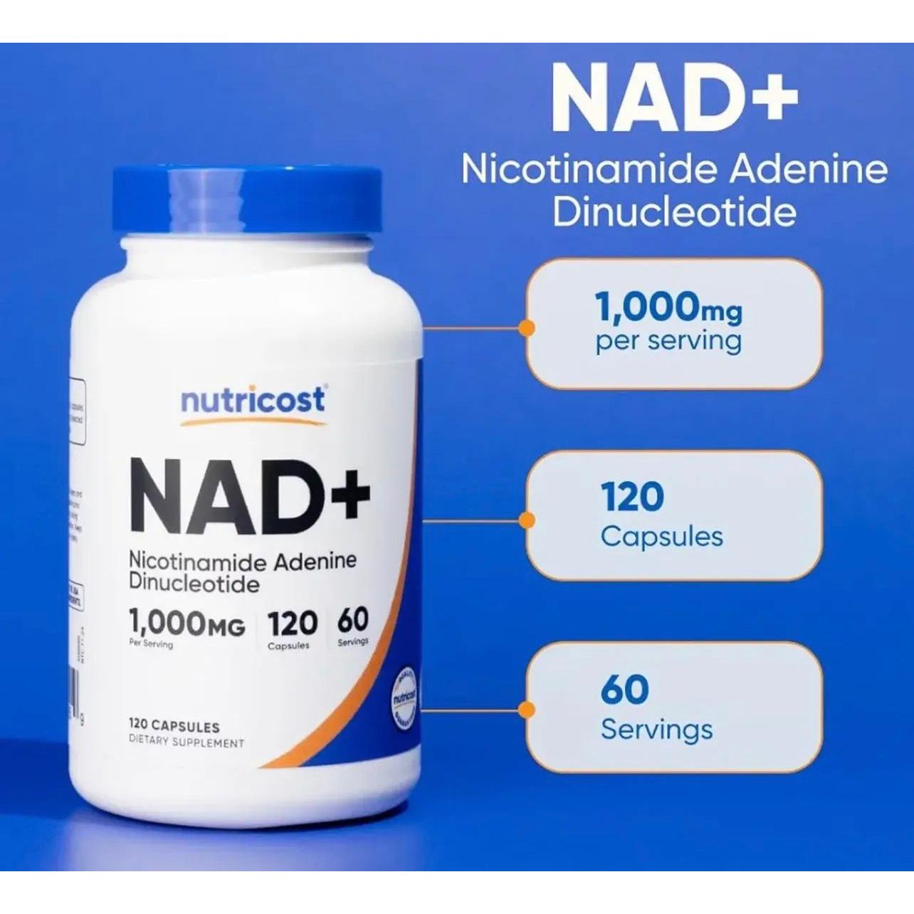 Nutricost NAD+ Supplement 1,000mg per Serving,120 Capsules (Nicotinamide Adenine Dinucleotide) - 60 Servings, Gluten-Free, Vegan