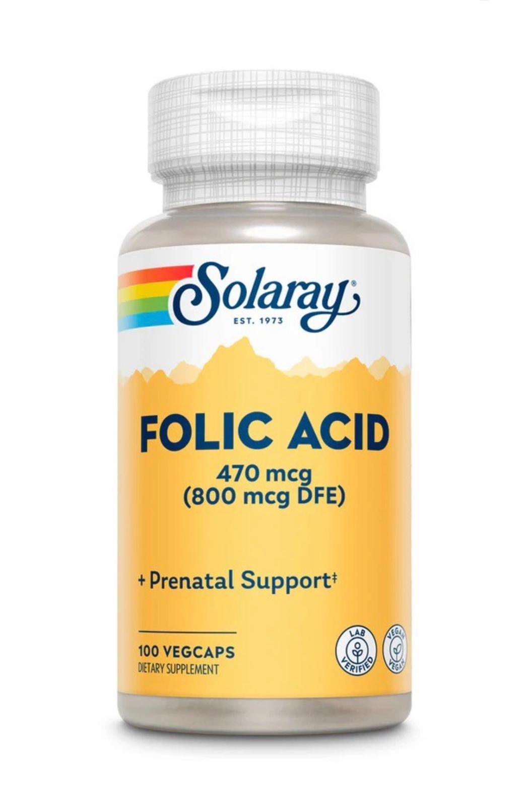 Solaray Folic Acid 470mcg (800mcg DFE) 100 Vegcaps