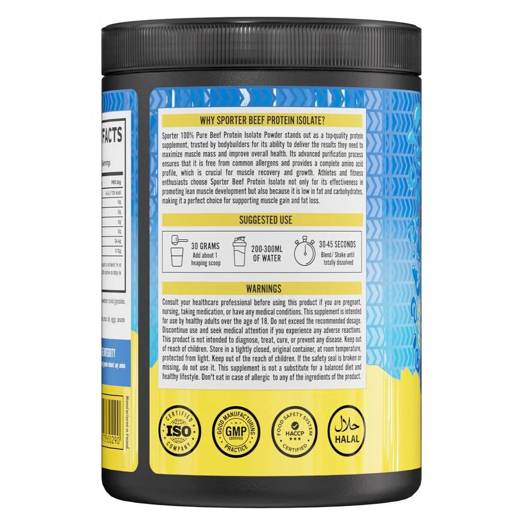 Sporter Beef Protein Isolate Blue Raspberry, Hydrolyzed Beef Protein Powder with Complete Amino Acid Profile & High Protein Content 540g