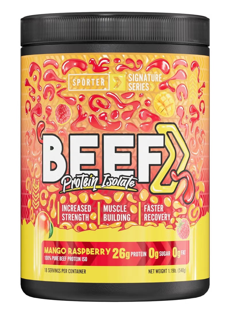 Sporter Beef Protein Isolate Raspberry Mango, Hydrolyzed Beef Protein Powder with Complete Amino Acid Profile & High Protein Content 540g