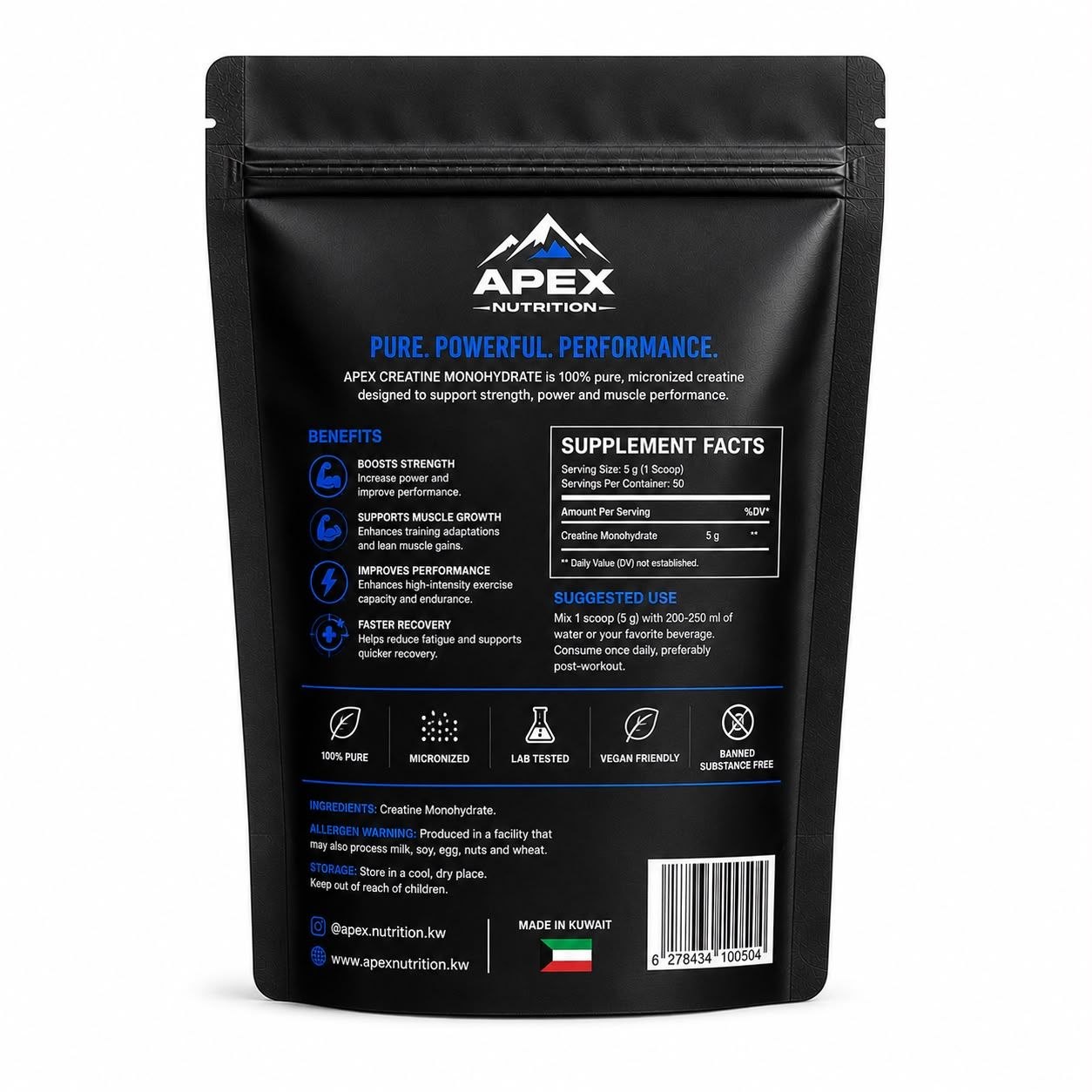Apex Nutrition Vegan Creatine Monohydrate Unflavored 250g