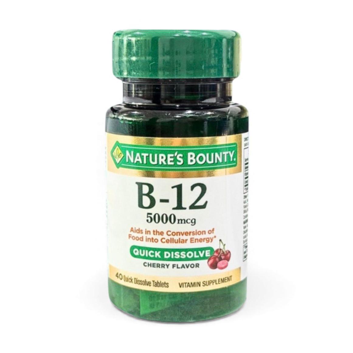نيتشرز باونتي فيتامين ب 12، يدعم استقلاب الطاقة وصحة الجهاز العصبي، 5000 ميكروغرام، 40 قرص سريع الذوبان