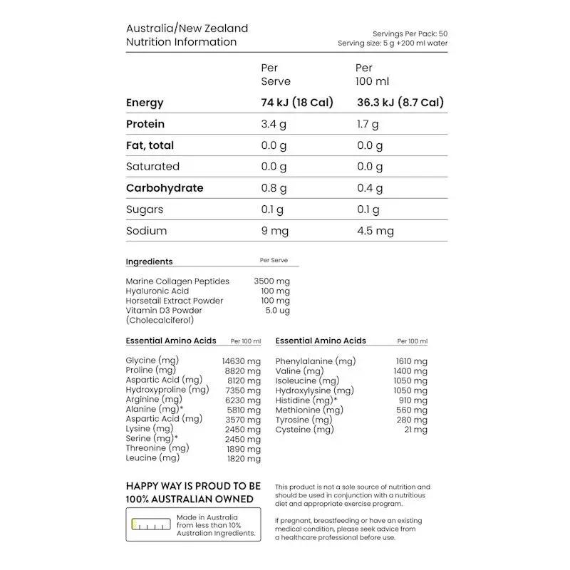 هابي واي مسحوق الكولاجين البحري مع فيتامين د3 للبشرة والشعر ودعم المفاصل بنكهة التوت 250غم