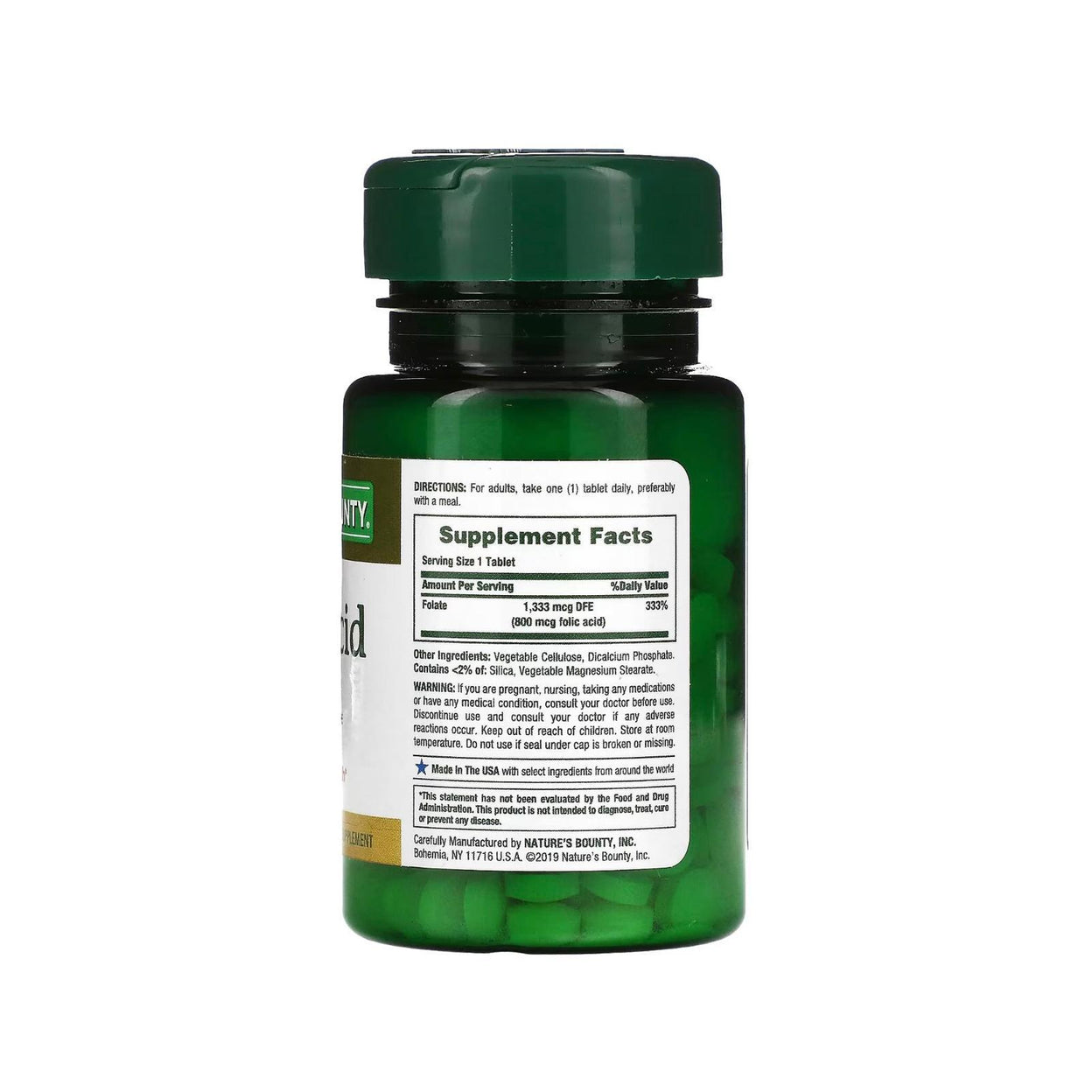 ناتشورز باونتي مكمل حمض الفوليك، يدعم صحة القلب والأوعية الدموية، 800 ميكروغرام، 250 قرص مدمج