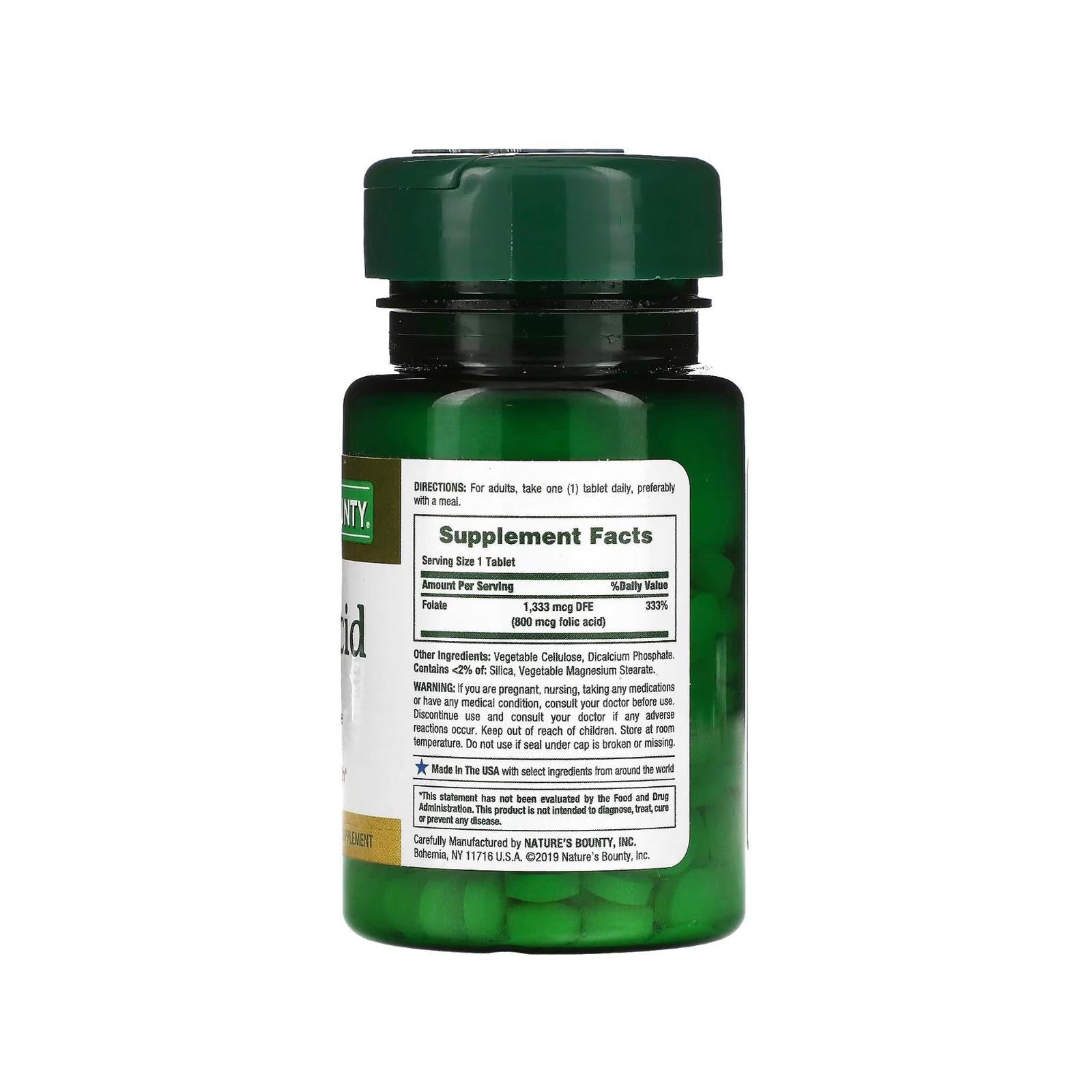 ناتشورز باونتي مكمل حمض الفوليك، يدعم صحة القلب والأوعية الدموية، 800 ميكروغرام، 250 قرص مدمج