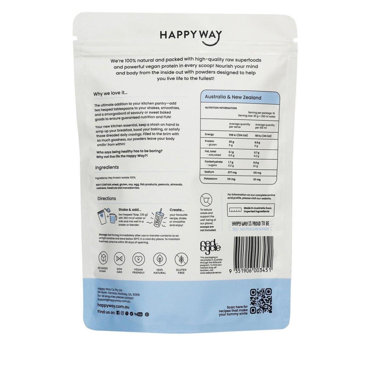 هابي واي مسحوق بروتين نباتي صافي بدون نكهة 500 جرام