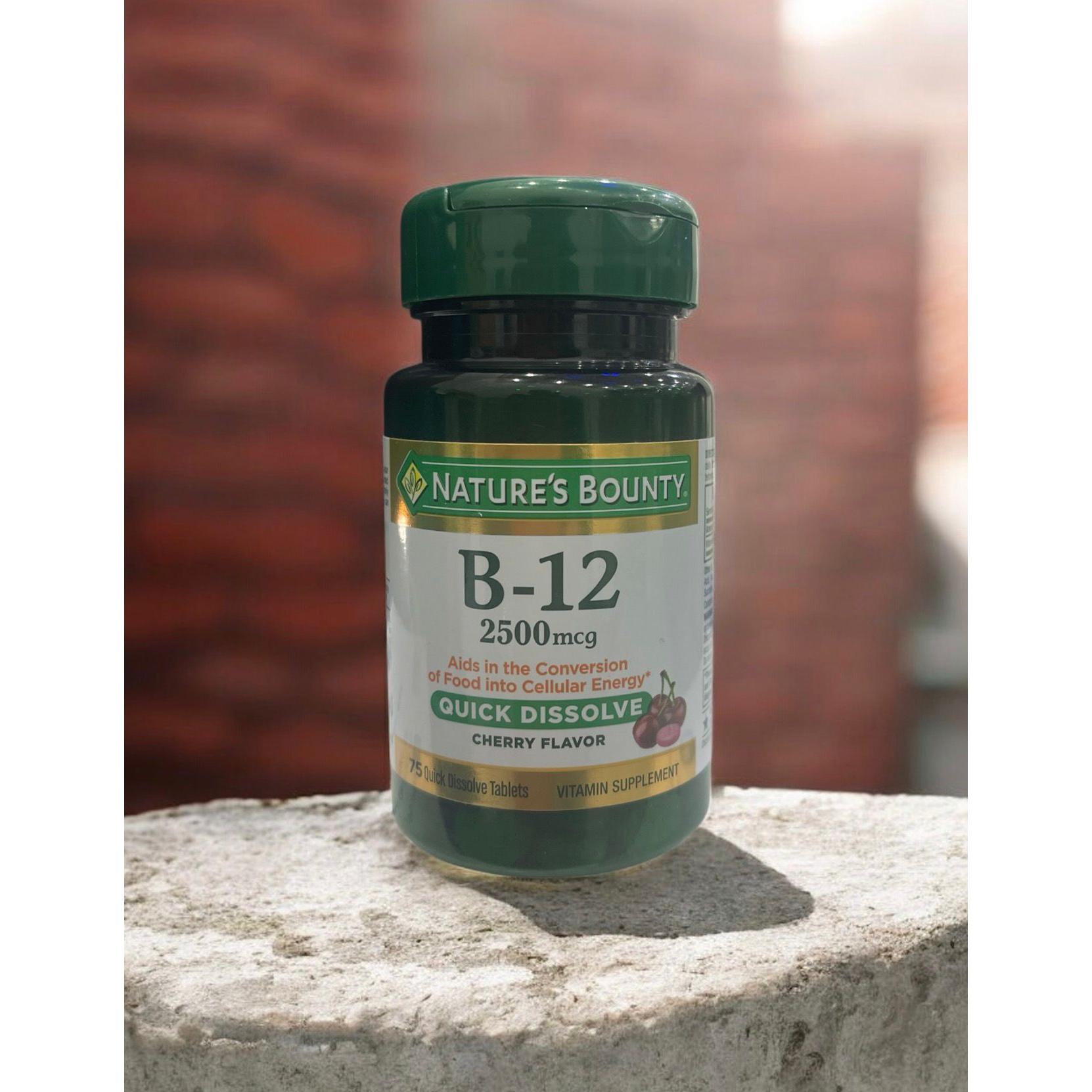 نيتشرز باونتي فيتامين ب12 2500 ميكروغرام، دعم الطاقة الخلوية، من أجل استقلاب الطاقة وصحة القلب والجهاز العصبي، 75 قرص سريع الذوبان