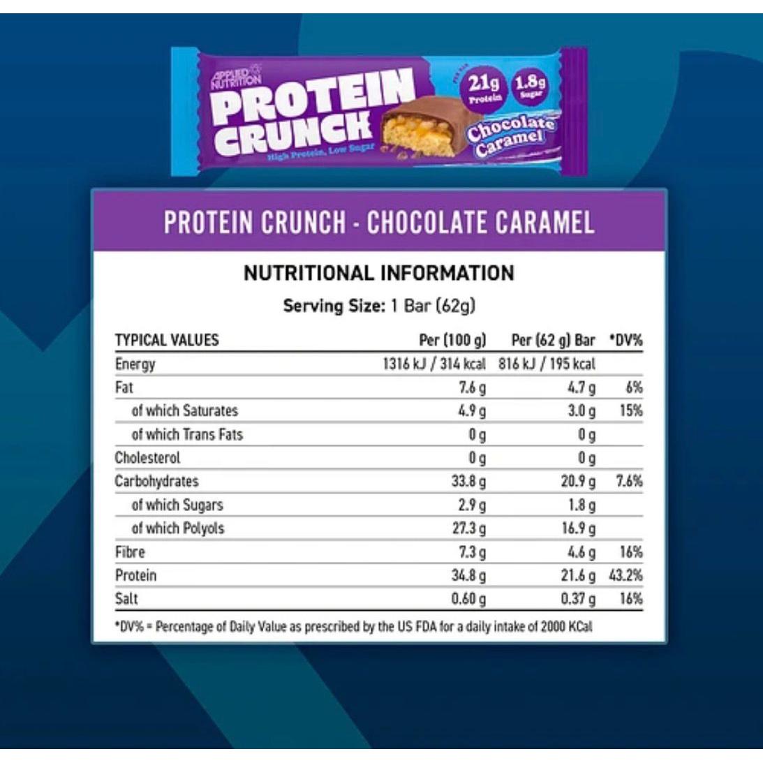 Applied Nutrition Protein Bar Crunch 21g Protein Low Sugar Chocolate Caramel 62g