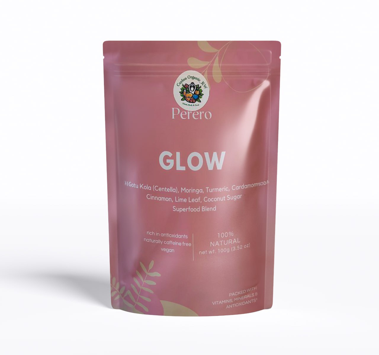 مزيج جلو سوبر فود لبشرة مشرقة مع غوتو كولا والمورينجا والكركم والهيل والقرفة وأوراق الليمون نباتي 100 جرام