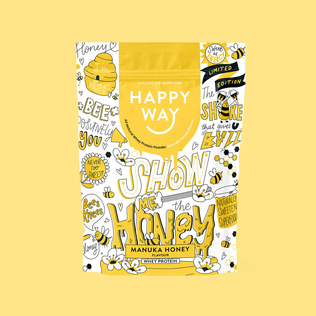 هابي واي مسحوق بروتين مصل اللبن العضوي الطبيعي بالكامل - عسل مانوكا (إصدار محدود) 500 جرام