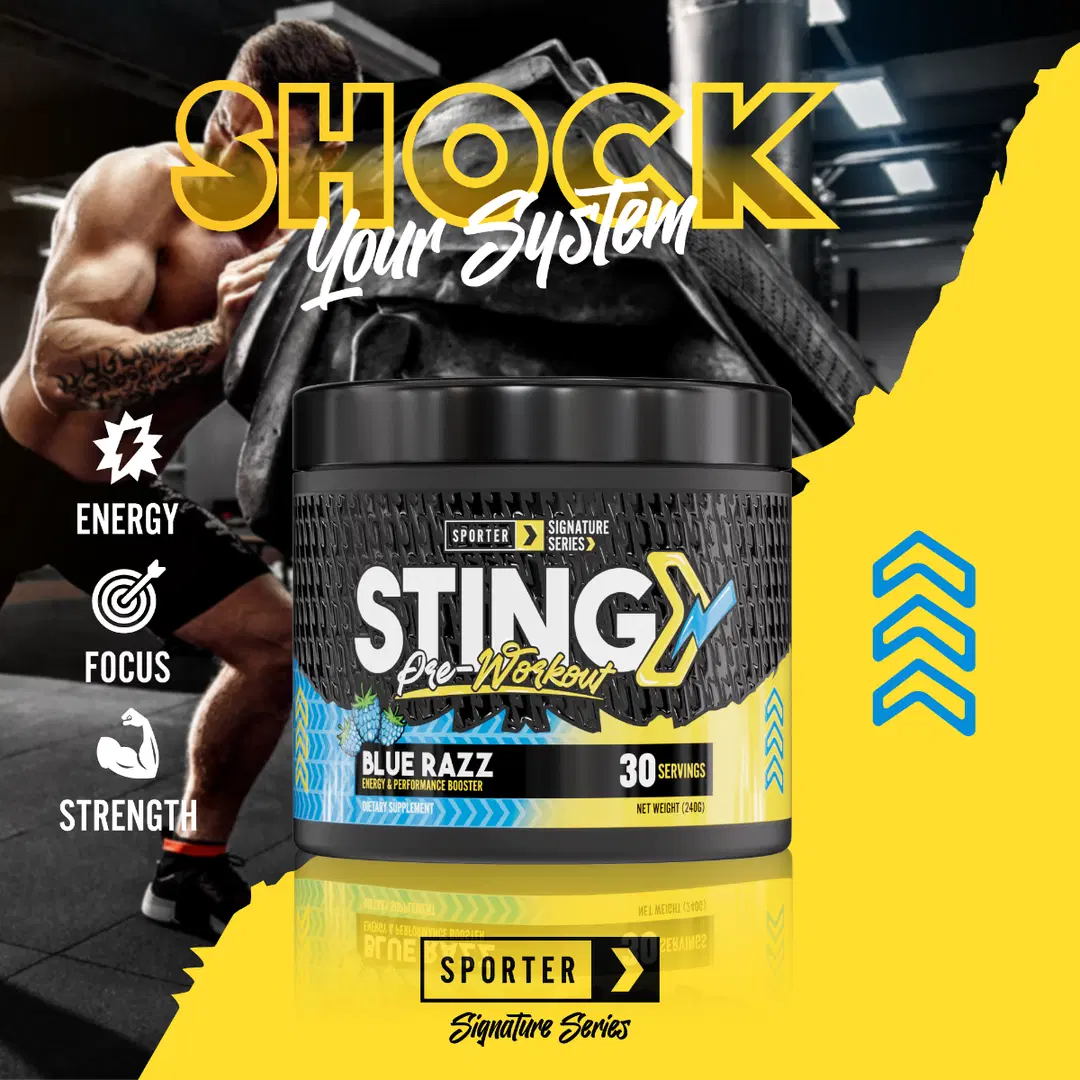 Sporter Sting Pre-Workout Blue Raz Flavor 30 Servings