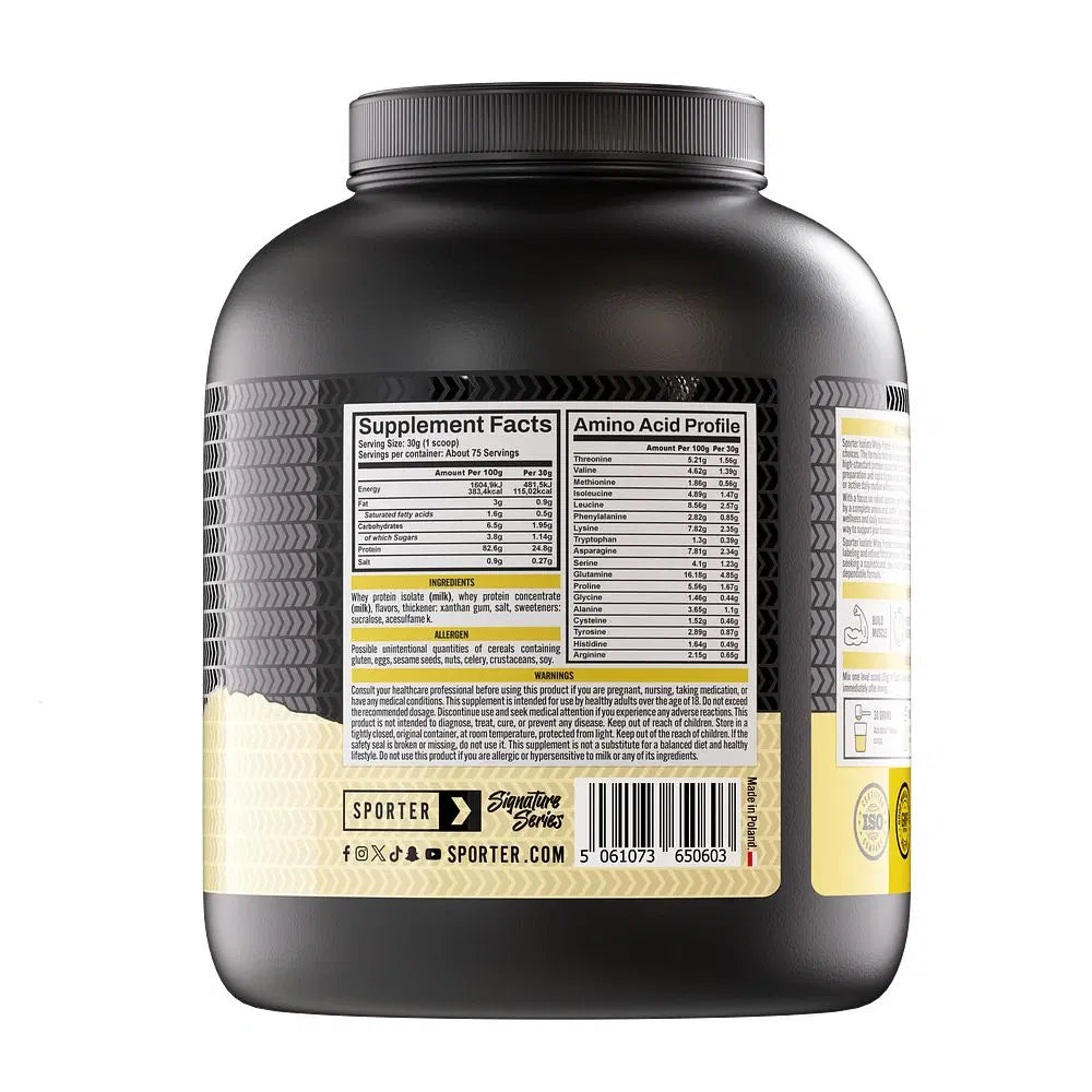 Sporter Whey Protein Isolate with 24.8g Protein and 5.4 BCAAs Vanilla 2.3Kg