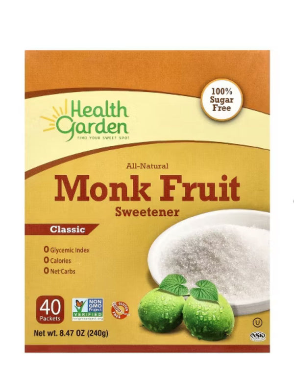 Health Garden All-Natural Monk Fruit Sweetener, Classic, 40 Packets, 0.21 oz (6 g) Each