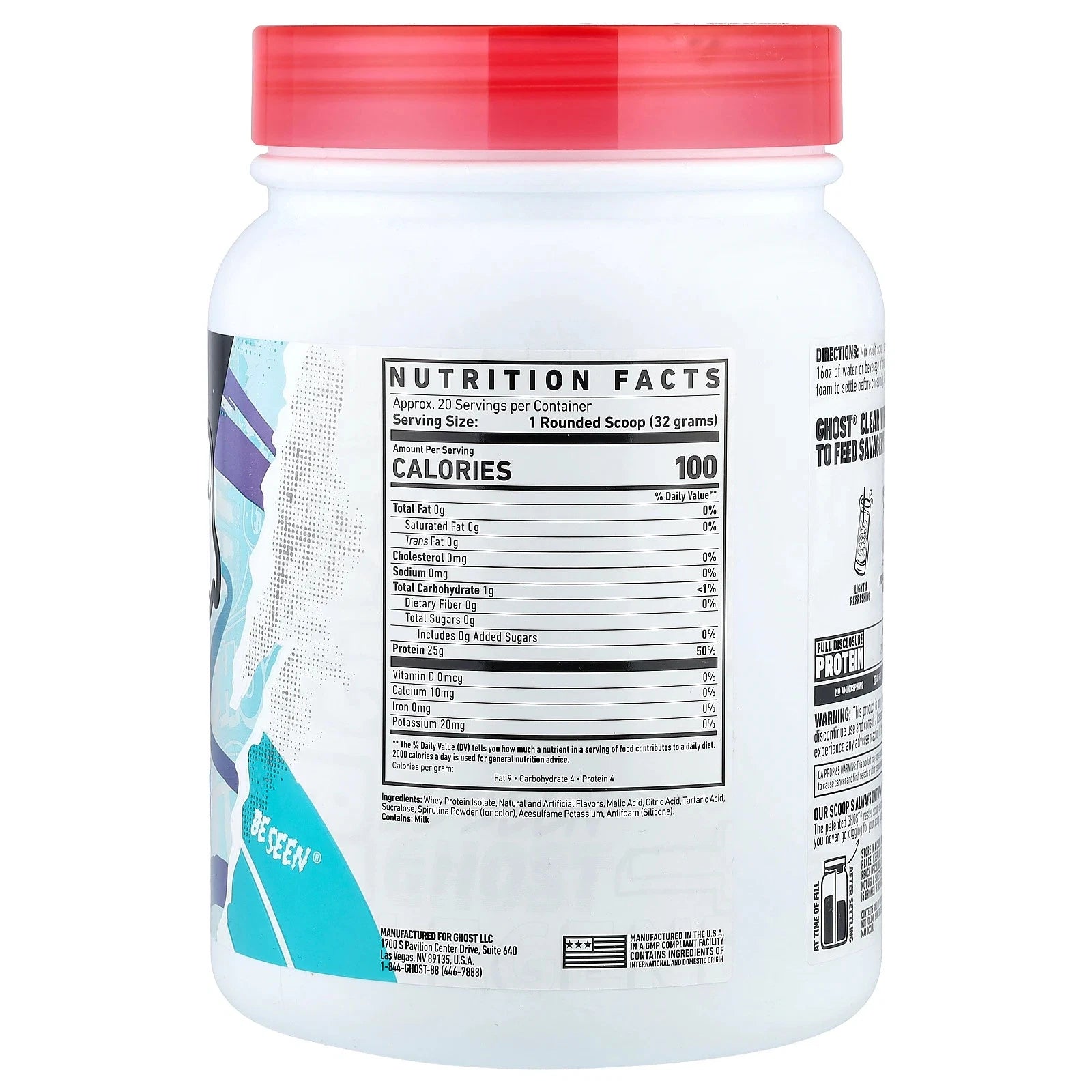 GHOST Clear Whey Isolate Protein Powder, Blue Raspberry 25g of Whey Protein Soy Free & Zero Fat 640g