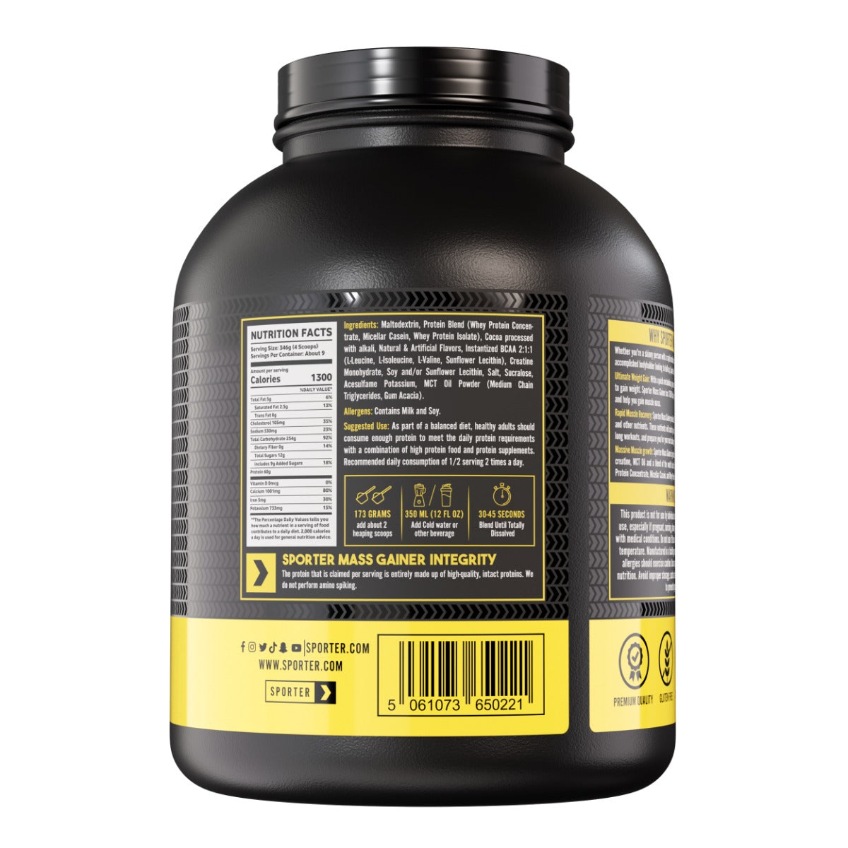 سبورتر، مكمل غذائي عالي البروتين لزيادة الكتلة العضلية مع الكرياتين وBCAA وزيت MCT بنكهة الشوكولاتة، 3175 جم