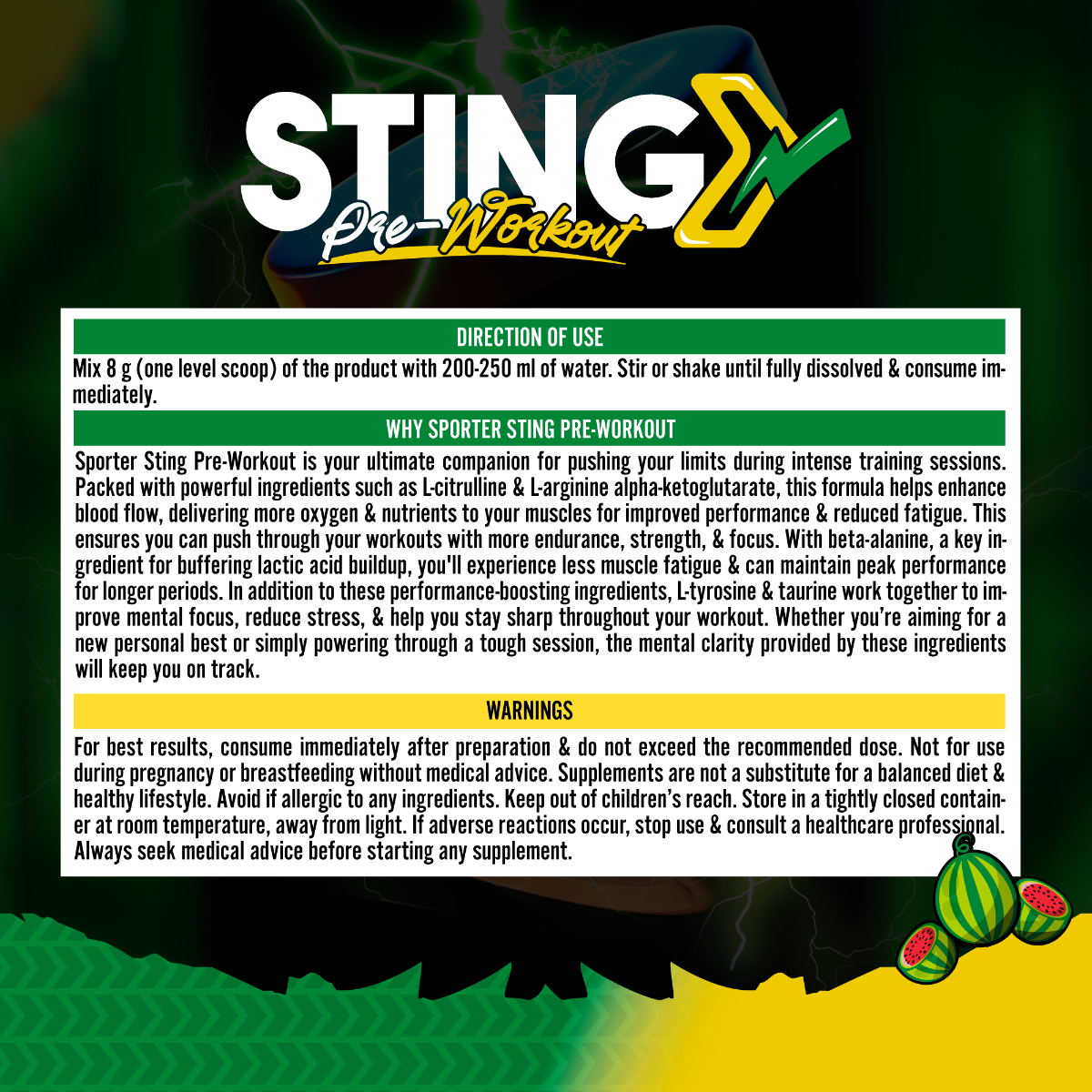 Sporter Sting Pre-Workout Watermelon Flavor 30 Servings